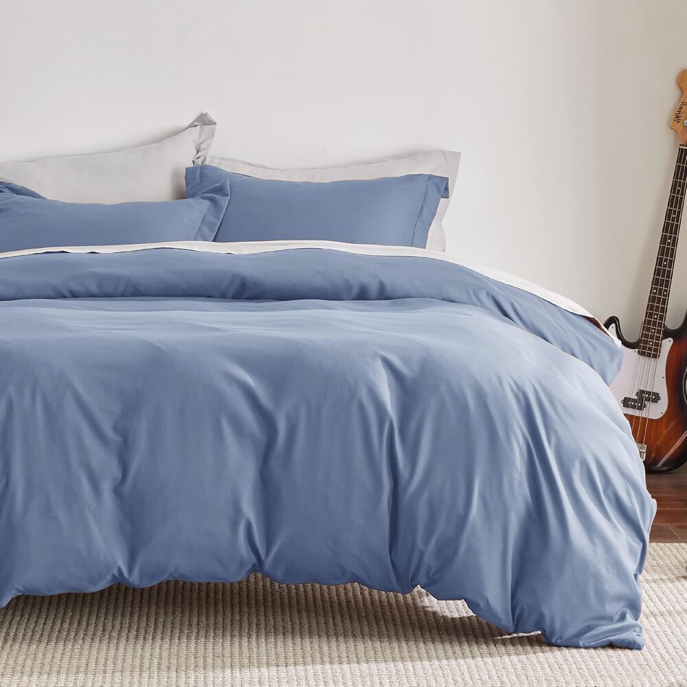 New Bedsure Slate Blue Queen Size Duvet Cover & 2 Pillow Shams 90" x 90"